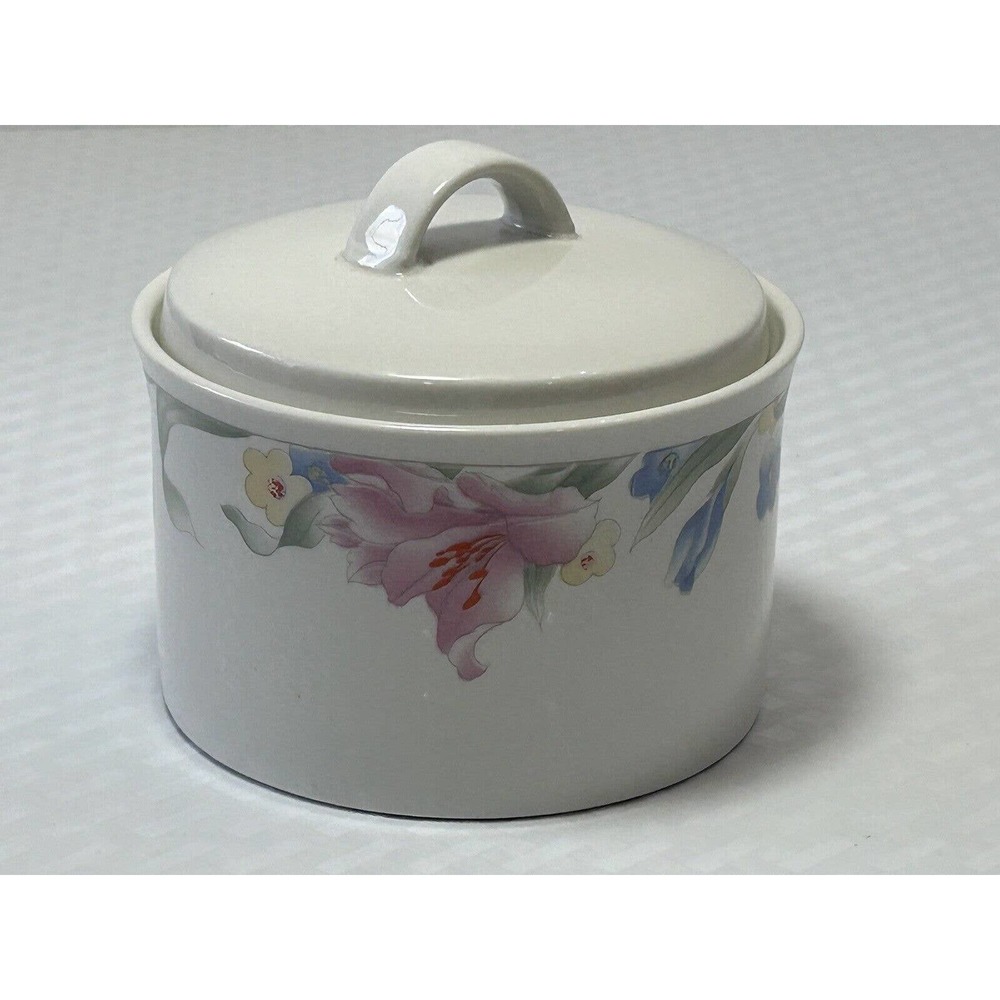 Vintage Lynns Fine China Pastel Iris Floral‎ Sugar Bowl Dish